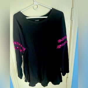 Torrid Black Fleece and Pink Sequin Football Tunic Sweatshirt